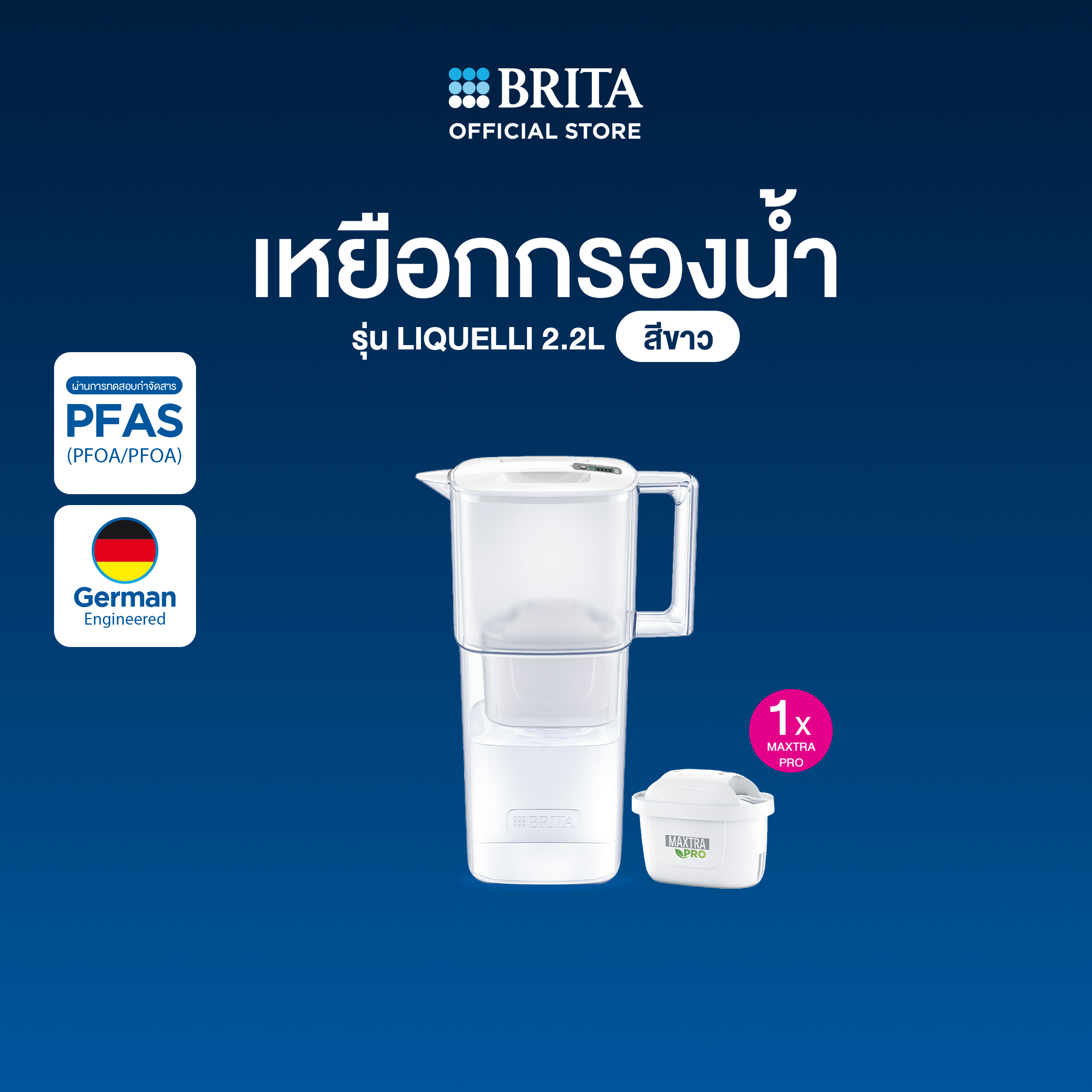 BRITA เหยือกกรองน้ำ รุ่น Liquelli  2.2L พร้อมไส้กรองน้ำรุ่นใหม่ Maxtra PRO