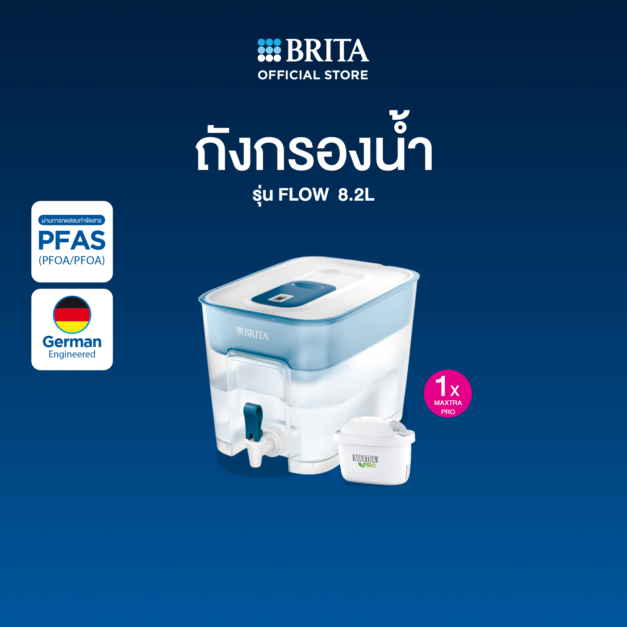 BRITA ถังกรองน้ำ รุ่น Flow พร้อมไส้กรองน้ำรุ่นใหม่ Maxtra PRO